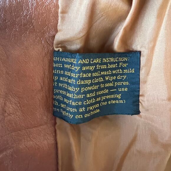 Vintage Genuine Leather Cognac button front Blazer Jacket double breasted - Picture 14 of 16